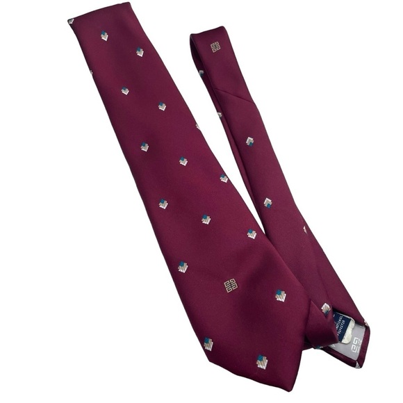 Vintage Men’s Givenchy Geometric Print Neck Tie in Maroon - Picture 1 of 8